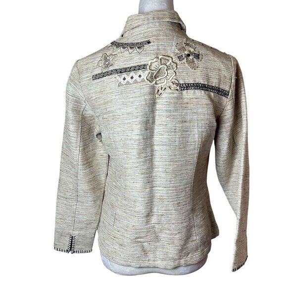 Coldwater Creek Embroidered Linen Blend Jacket Petite PXS | NWT Coastal Grandma - Picture 3 of 11